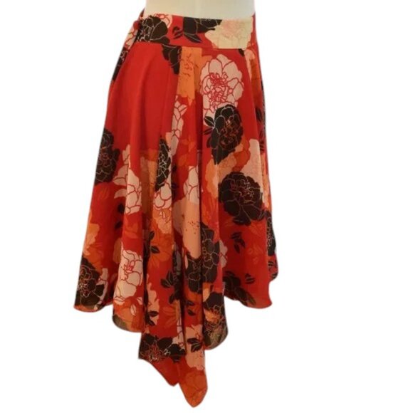 Kenneth Cole Skirt Floral Orange Brown Cream Asymmetrical - Picture 2 of 4